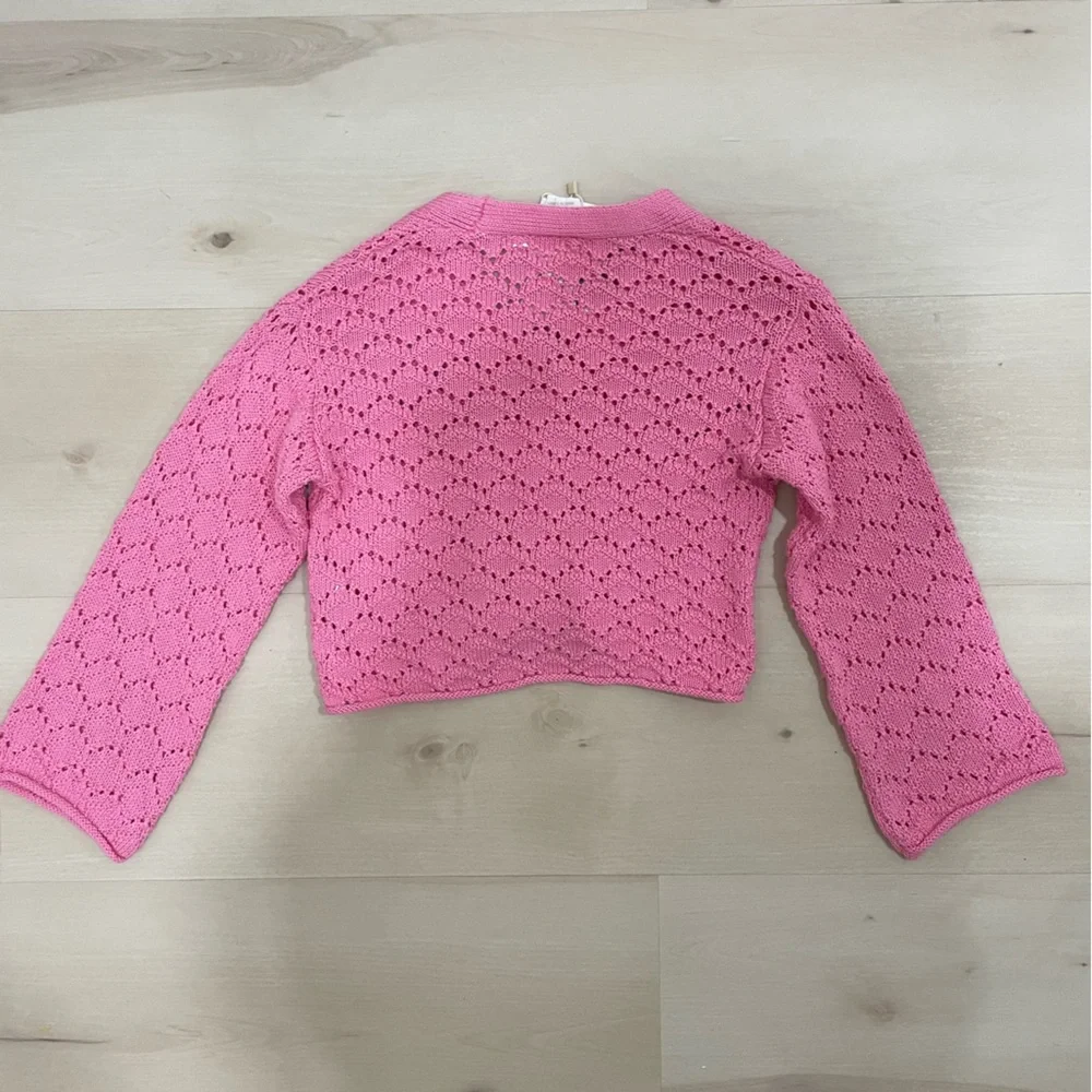 NWT Zara Girl's 5-6 Open Knit Cardigan Sweater Pink Button Down V Neck - Picture 9 of 11
